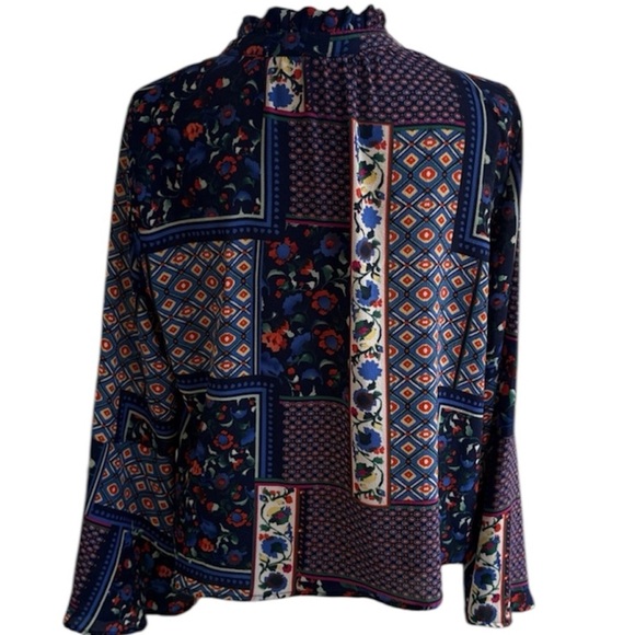 Hazel Anthropologie Boho Multicolor Floral Patchwork Blouse Bell Sleeve Women M - Picture 5 of 13